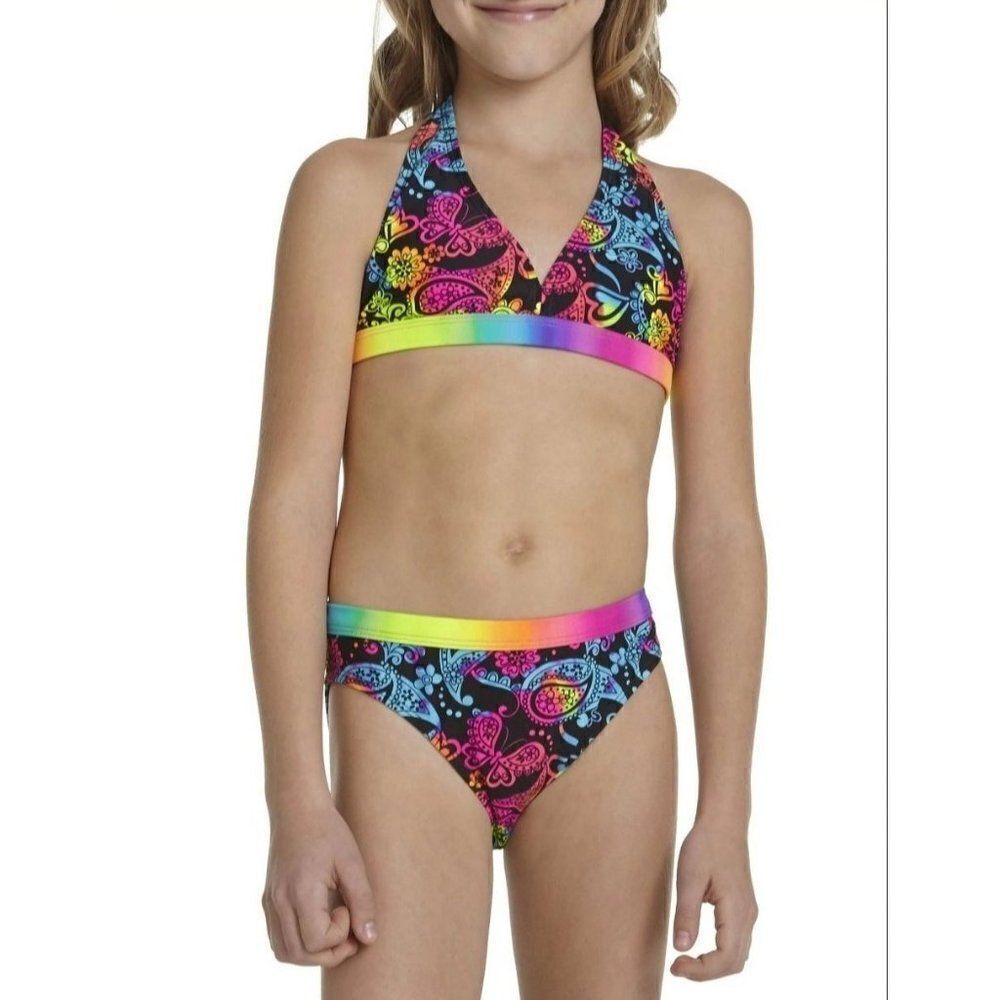 Girls Bikini Large 2 Piece Swimsuit Multicolor Vibrant Pandora Bikini 10-12 NWT